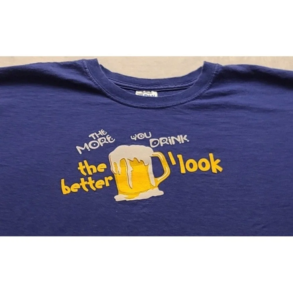 Gildan Ultra Cotton Men's‎ XL Blue Graphic T-Shirt The More You Drink Beer Humor